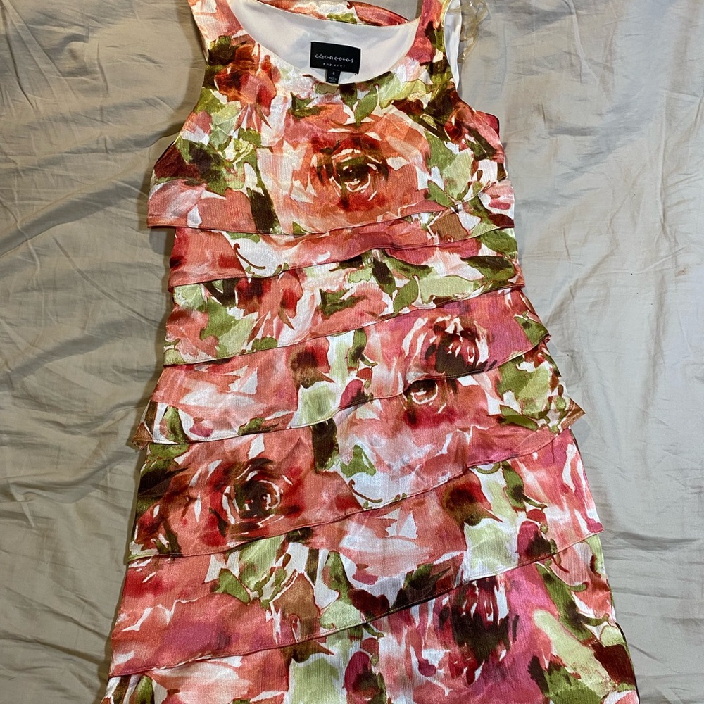Connected Apparel Pink and Green Floral Mini Dress